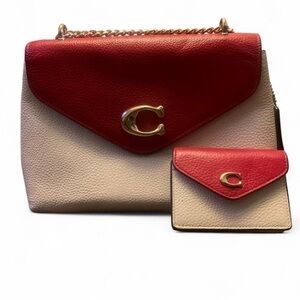 COACH Tammie Shoulder Bag & Card Case Set in Colorblock (Red/White/yellow)